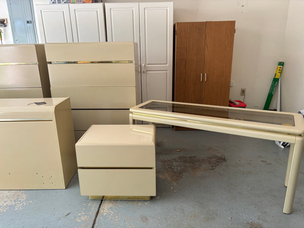 Vintage Post Modern LANE Cream and Brass Lacquer Nightstand