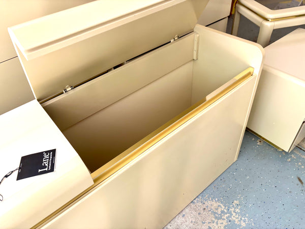 Vintage Post Modern LANE Cream and Brass Lacquer King Storage Bed