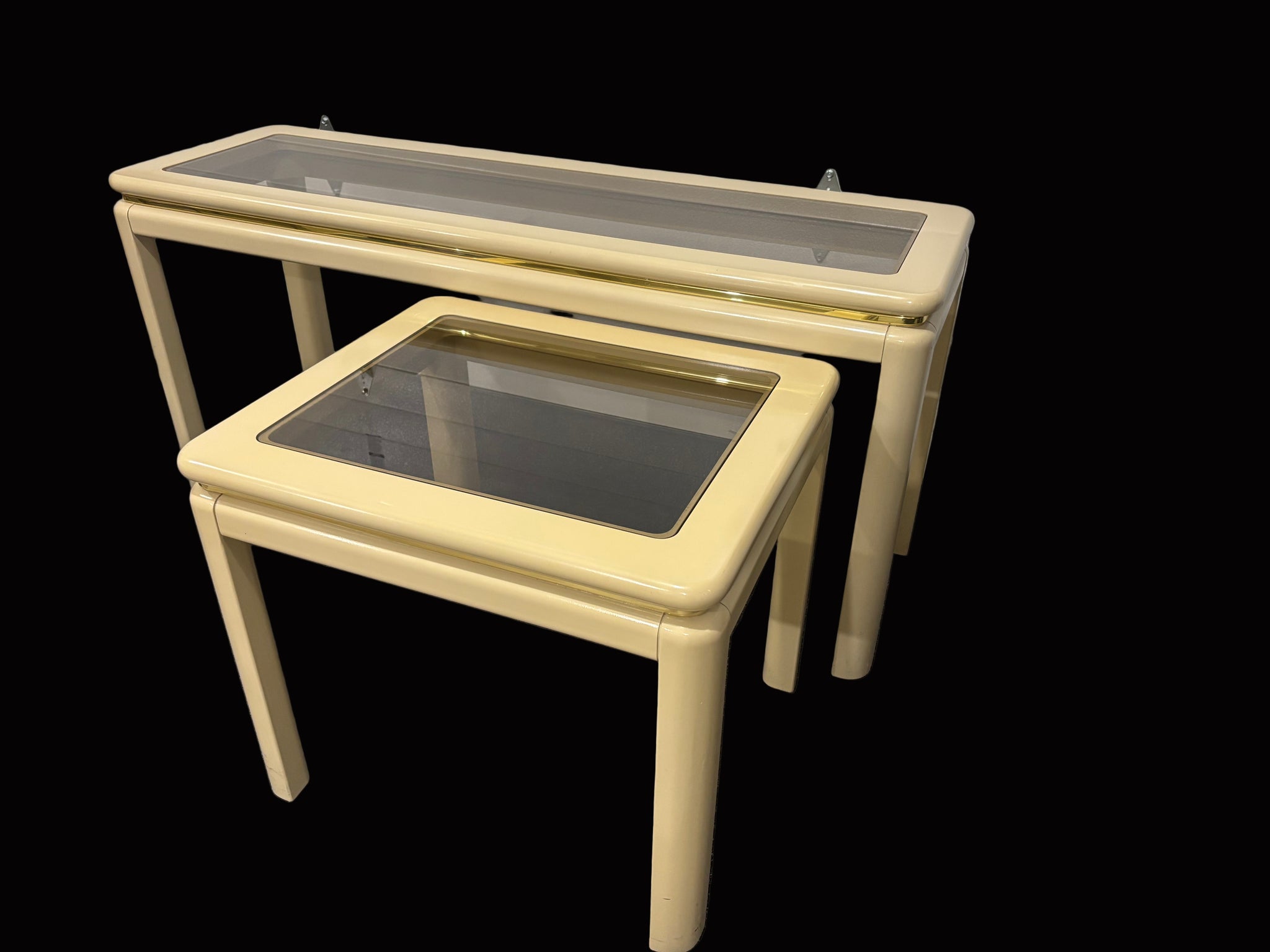 Vintage Post Modern LANE Cream and Brass Lacquer Console Table