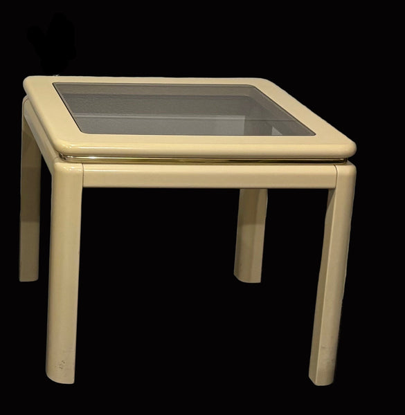 Vintage Post Modern LANE Cream and Brass Lacquer Nightstand