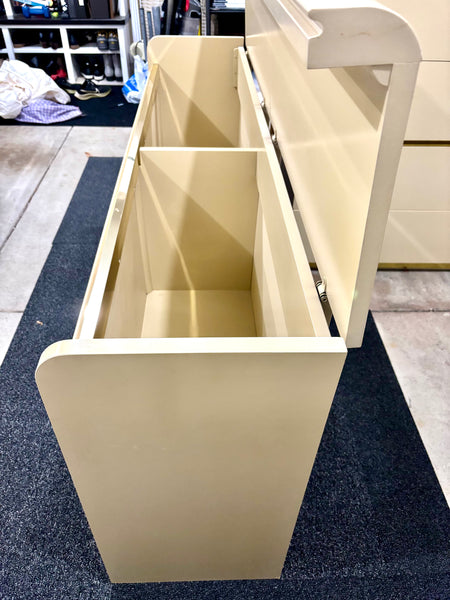 Vintage Post Modern LANE Cream and Brass Lacquer King Storage Bed