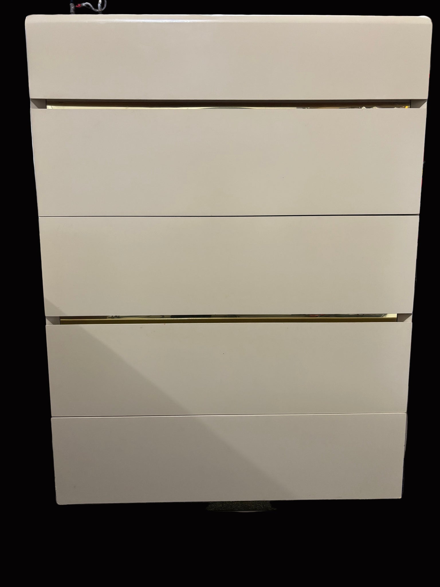 Vintage Post Modern LANE Cream and Brass Lacquer Highboy Dresser (2 Available)