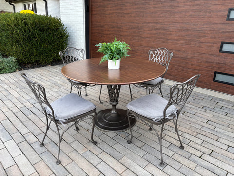 Vintage Woodard Florentine Wrought Iron 48" Round Table and Chairs