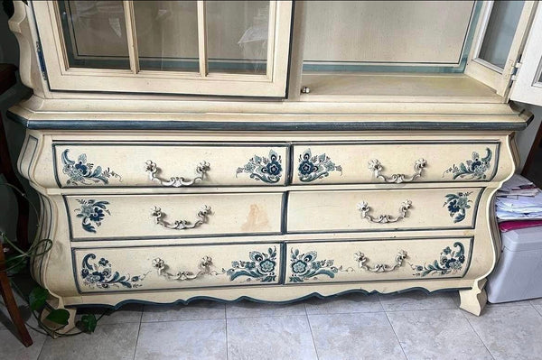 Hand-painted Vintage Drexel Heritage Breakfront China Cabinet