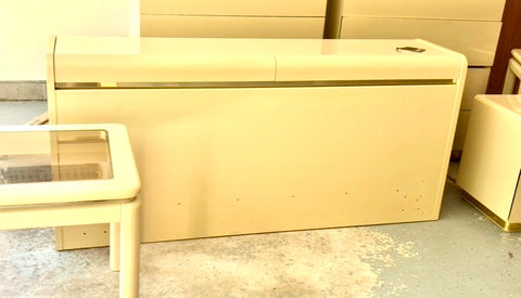 Vintage Post Modern LANE Cream and Brass Lacquer King Storage Bed