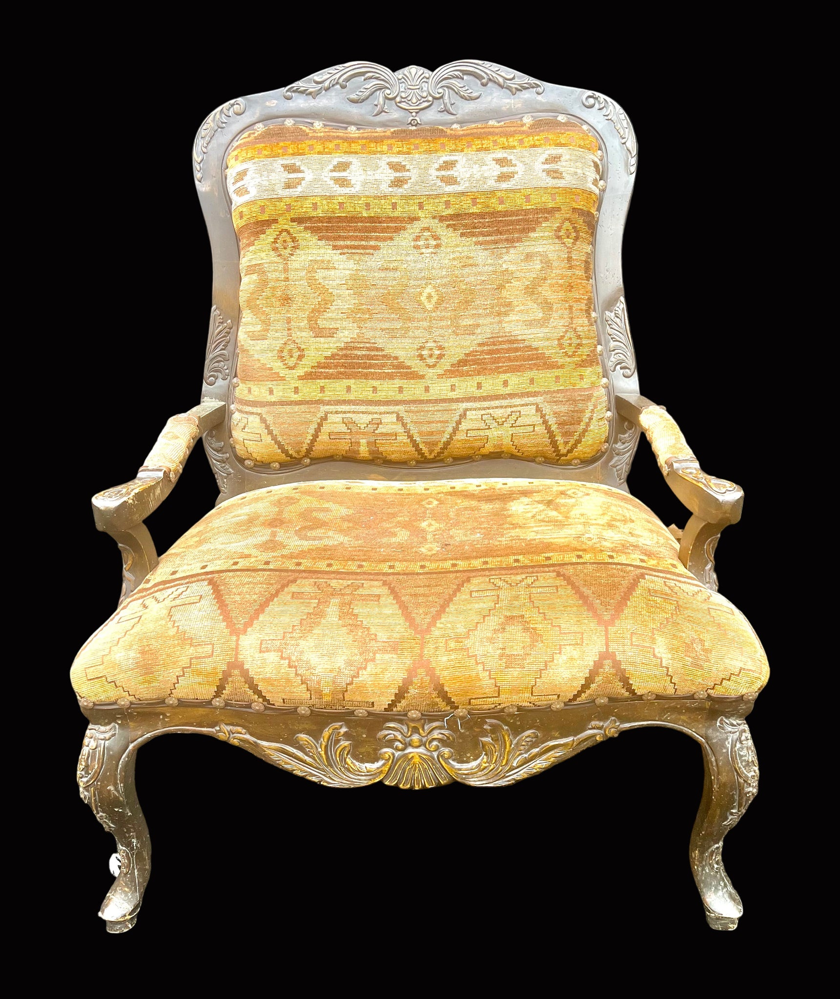 Antique French Louis XV Style Carved Walnut Armchair