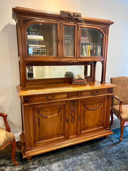 Antique French Carved Walnut Buffet A Deux Corps