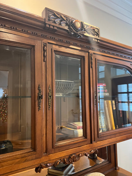 Antique French Carved Walnut Buffet A Deux Corps