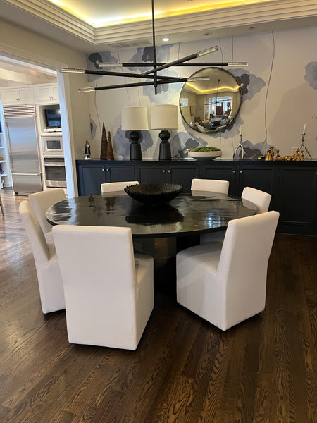 Set of 8 Restoration Hardware Ellison Skirted Dining Side Chairs on Casters