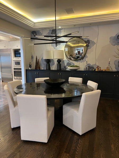 Set of 8 Restoration Hardware Ellison Skirted Dining Side Chairs on Casters