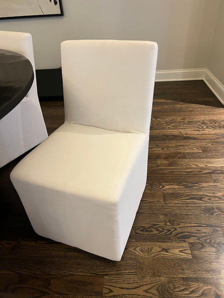 Set of 8 Restoration Hardware Ellison Skirted Dining Side Chairs on Casters