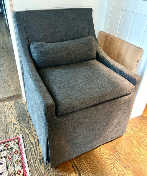 Set of 8 Restoration Hardware Belgian Slope Arm Slipcovered Dining Chairs on Casters