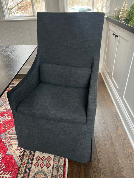 Set of 8 Restoration Hardware Belgian Slope Arm Slipcovered Dining Chairs on Casters