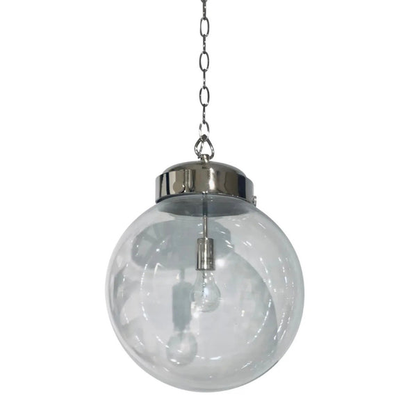 Pair of Modern Glass and Nickel Bulbous Reeves Pendant Lights