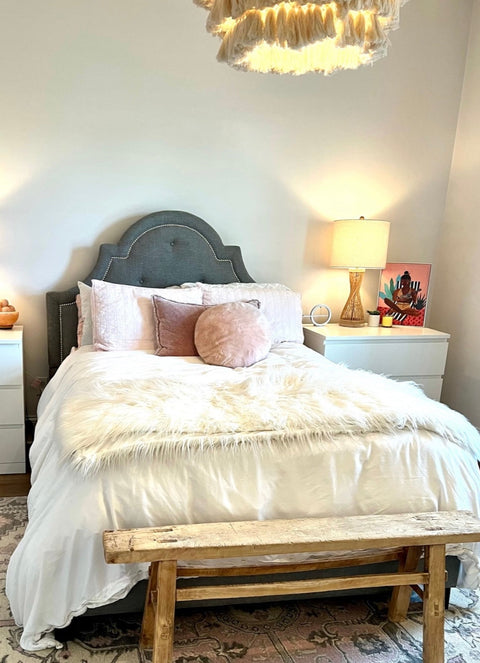 Gray Tufted Upholstered Bed with Nailhead Trim