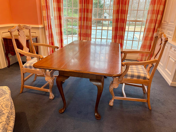 Pair of Queen Anne Style Armchairs with Gingham Seats