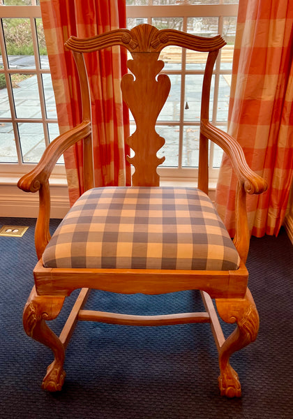 Pair of Queen Anne Style Armchairs with Gingham Seats