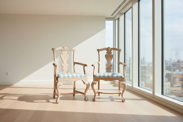 Pair of Queen Anne Style Armchairs with Gingham Seats