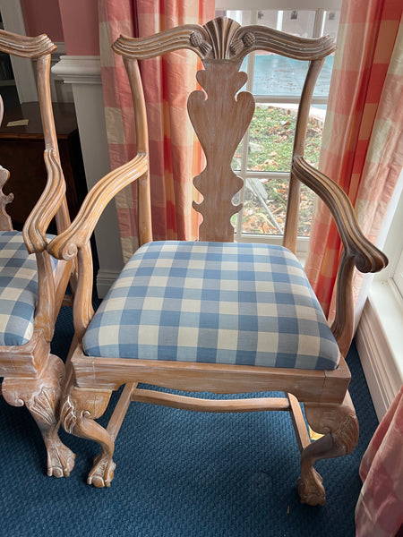 Pair of Queen Anne Style Armchairs with Gingham Seats