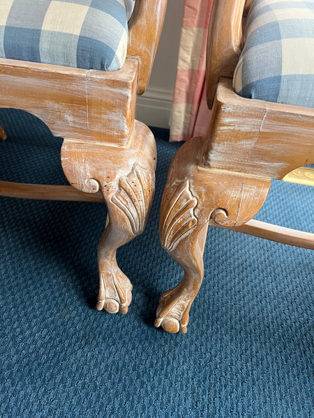 Pair of Queen Anne Style Armchairs with Gingham Seats