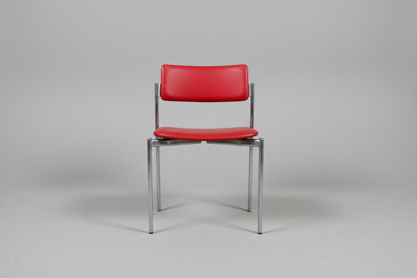 Set of 3 Red Chrome Kiki Chairs Designed by Ilmari Tapiovaara for Stendig