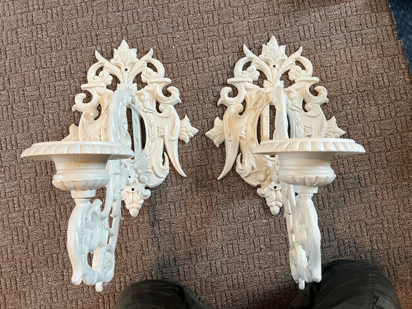 Pair of Antique Cast Iron Wall Sconses Candle Holders