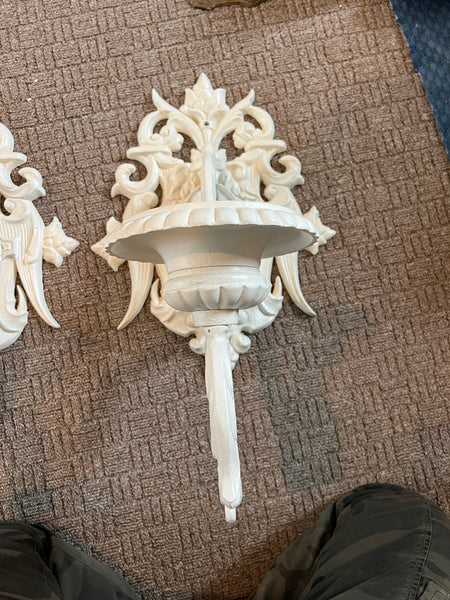 Pair of Antique Cast Iron Wall Sconses Candle Holders