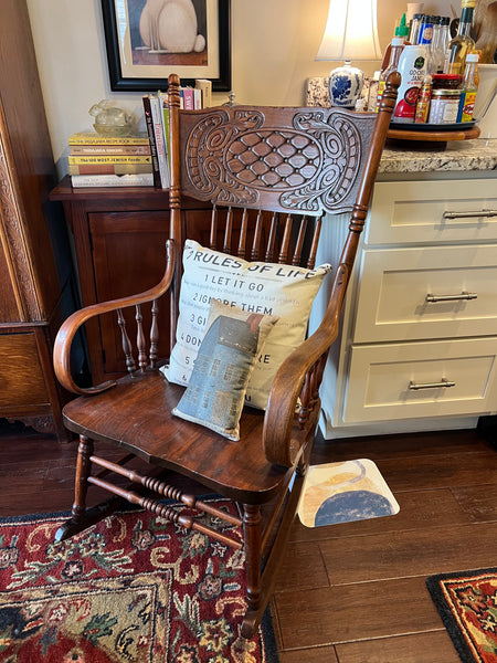 Antique Solid Wood Pressed Back Rocking Chair