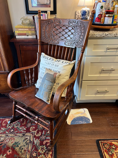Antique Solid Wood Pressed Back Rocking Chair