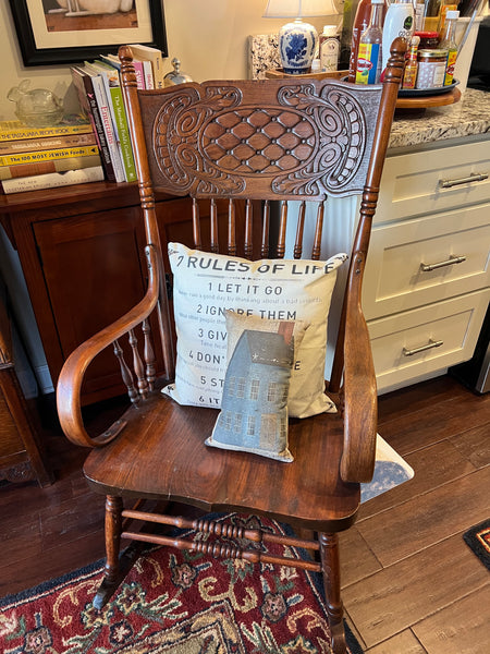 Antique Solid Wood Pressed Back Rocking Chair