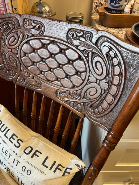 Antique Solid Wood Pressed Back Rocking Chair