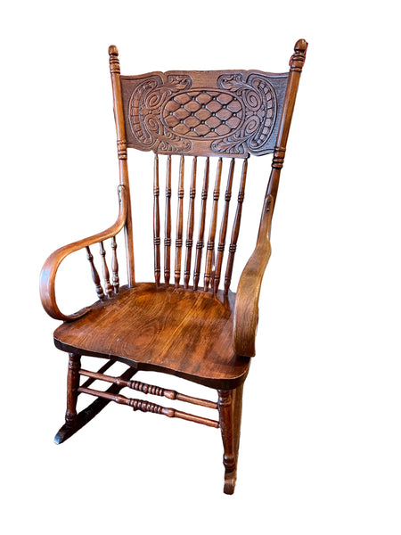 Antique Solid Wood Pressed Back Rocking Chair