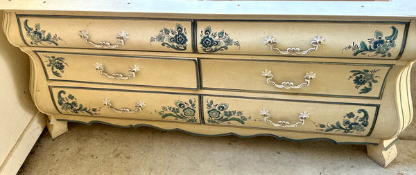 Hand-painted Vintage Drexel Heritage Breakfront China Cabinet
