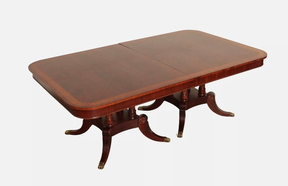 Henredon Regency Style Double Pedestal Mahogany Dining Table