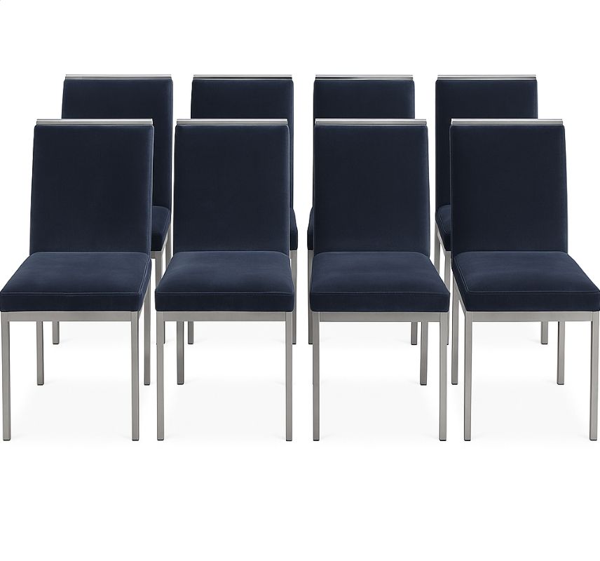 Set of Eight Vintage 1970's MCM Chrome Blue Velvet DIA Dining Chairs by Milo Baughman