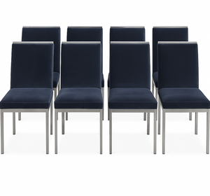Set of Eight Vintage 1970's MCM Chrome Blue Velvet DIA Dining Chairs by Milo Baughman