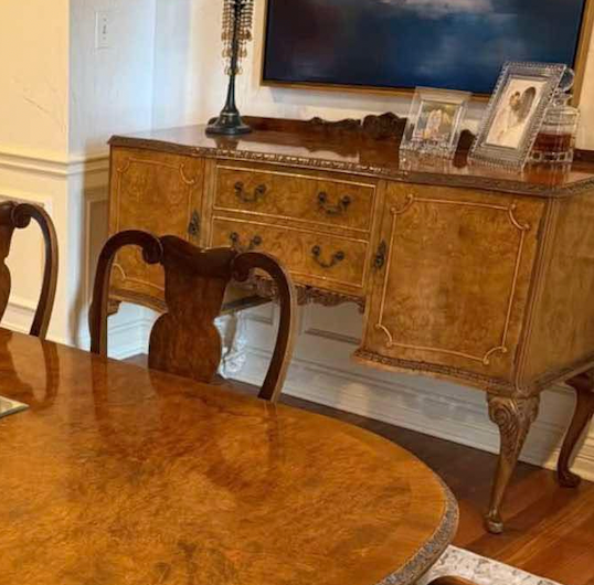 English Queen Anne Burl Walnut & Mahogany Sideboard