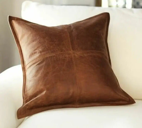 NEW Leather PILLOW cover Lambskin: Brown / 16 x 16 inches