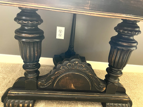 French Country Balustrade Black Console Table (2 Available)