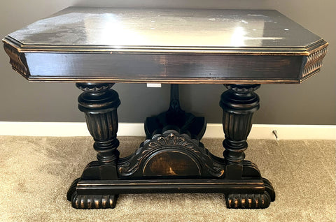 French Country Balustrade Black Console Table (2 Available)