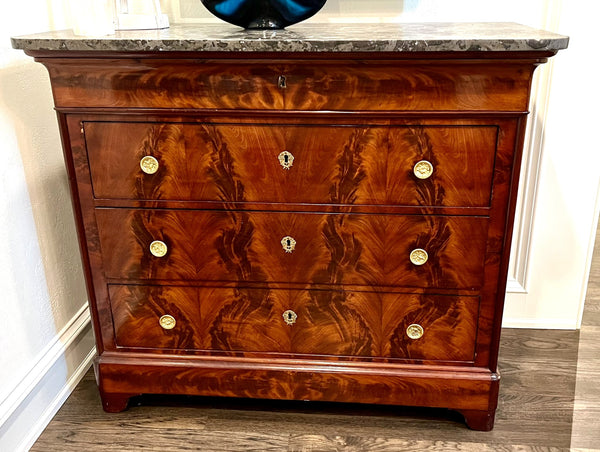 French Antique Chest of Drawers Commode with Black Marble Top