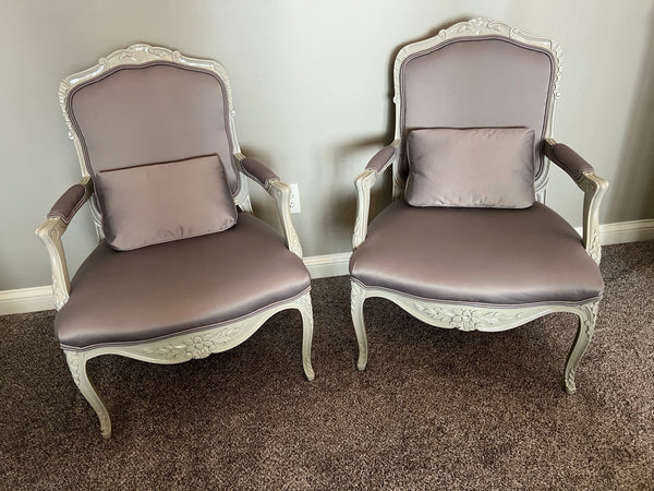 Pair of French Regency Silk Armchairs