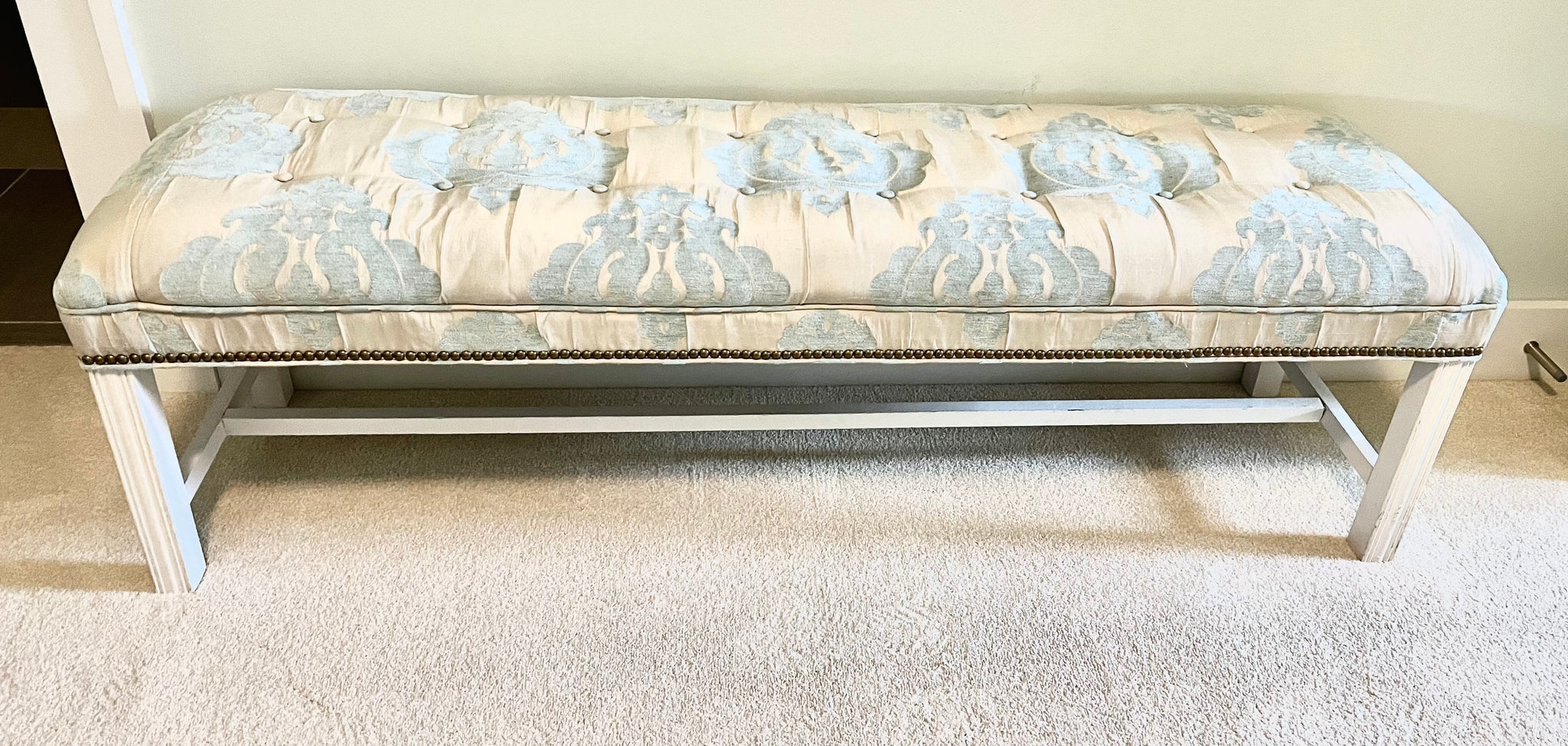 White Wood Upholstered Bench