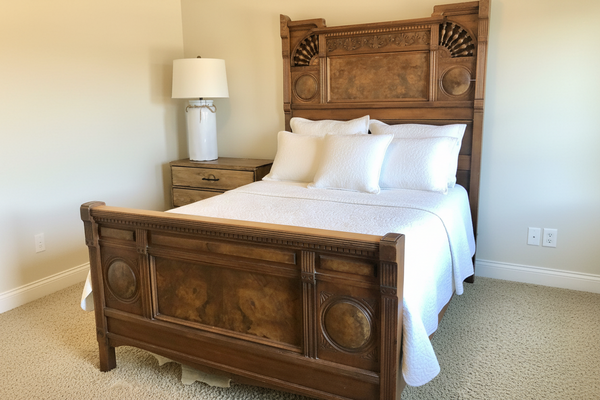 Antique Victorian Eastlake Style Walnut High Back Full Size Bed