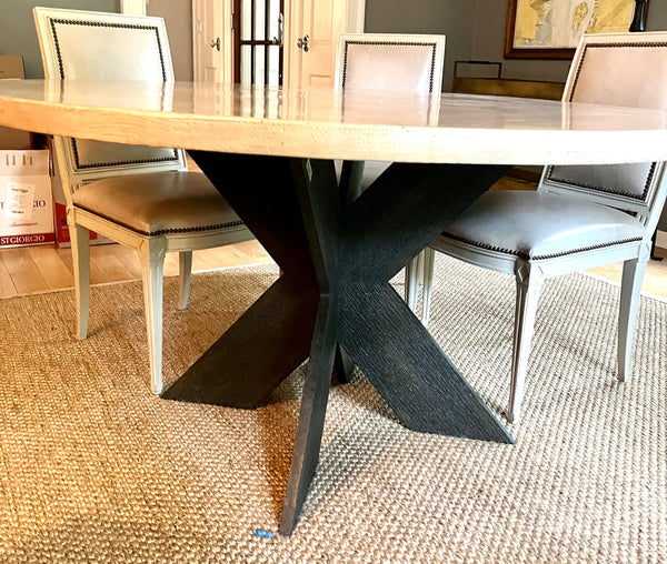 FORMATIONS Alessio 54" Round Dining Table w Iron X Base and Alder Wood Top
