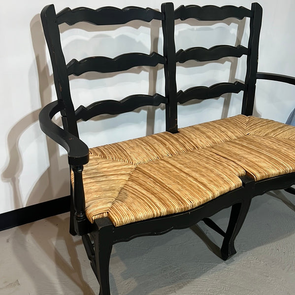 Black Wood Bench with Rushed Seat