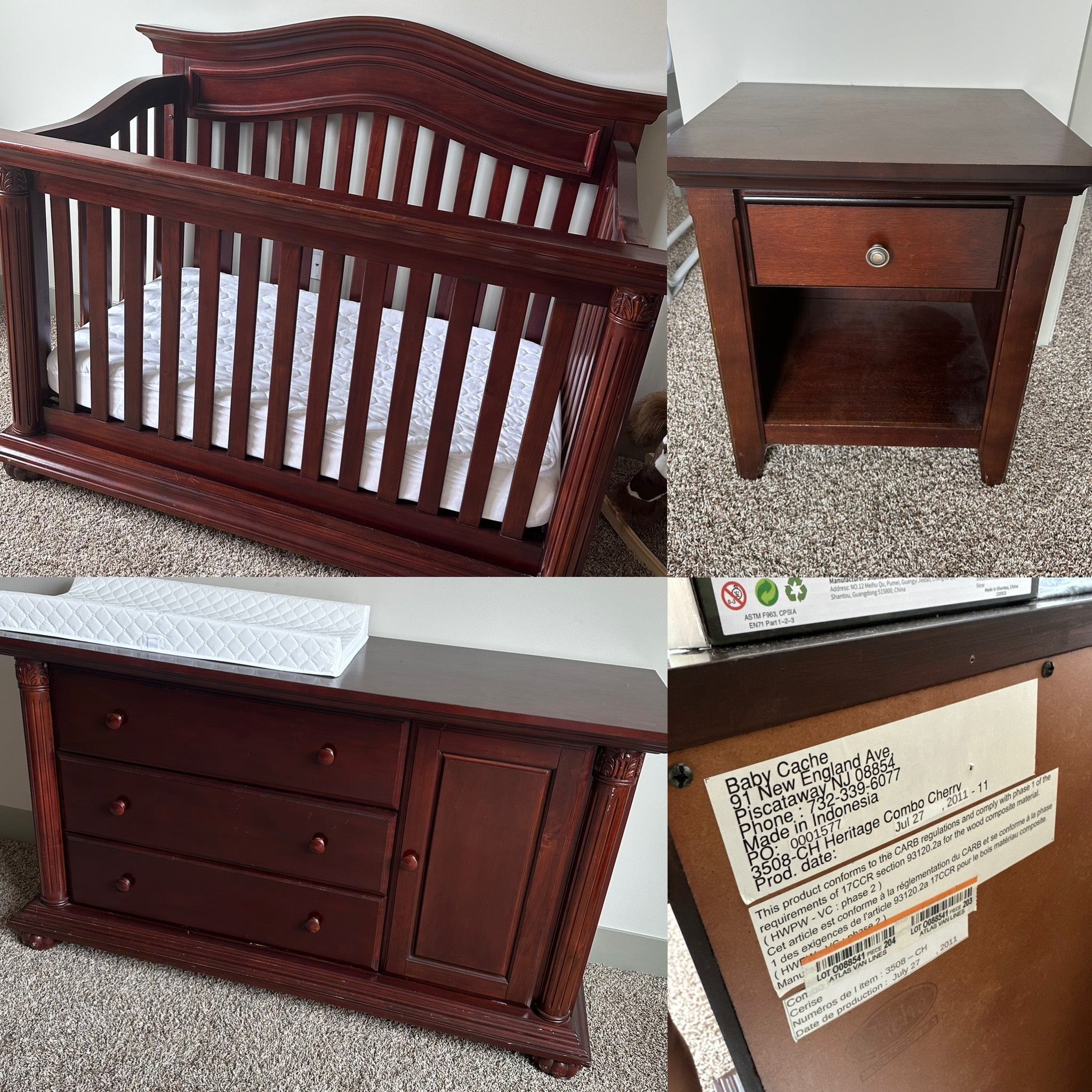 Baby Cache Convertible Crib, Changing Table and Nightstand