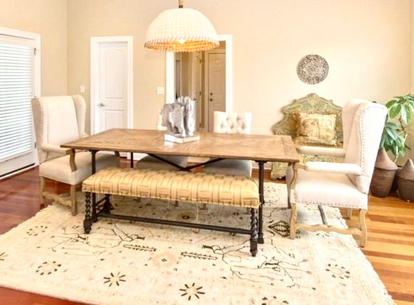 Dining Table, Bench and 4 Upholstered Dining Chairs