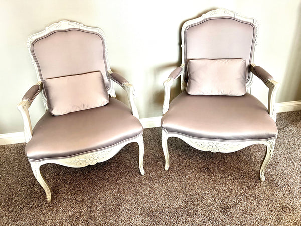 Pair of French Regency Silk Armchairs