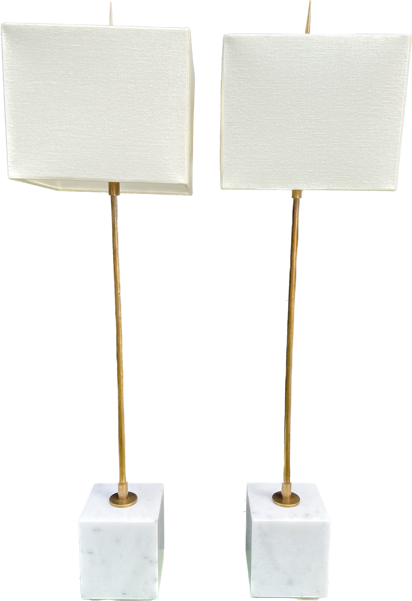 Pair of Brass Buffet Lamps on Marble Base